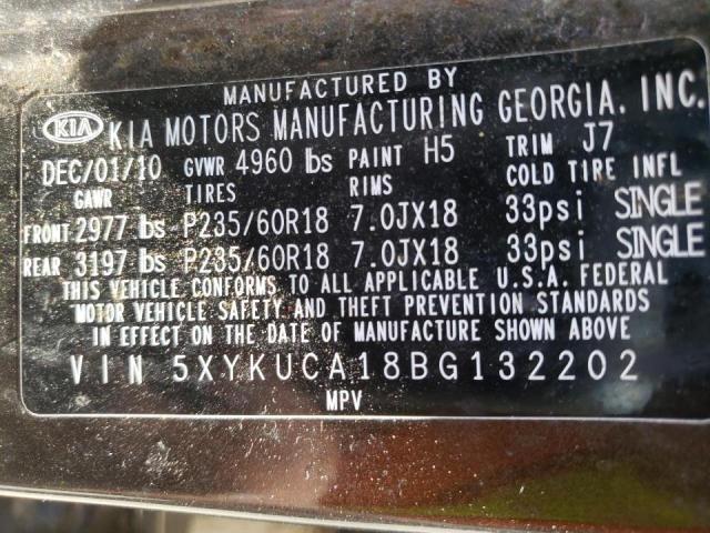 Photo 10 from auction – 2011 KIA SORENTO EX with VIN 5XYKUCA18BG132202