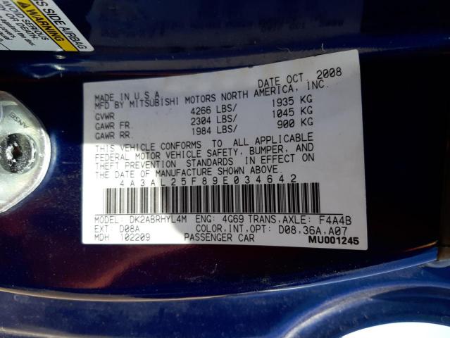 Photo 10 from auction – 2009 MITSUBISHI ECLIPSE SP with VIN 4A3AL25F89E034642