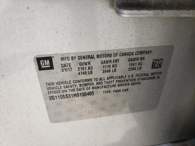 Photo 10 from auction – 2017 CHEVROLET IMPALA LT with VIN 2G1105S31H9156485