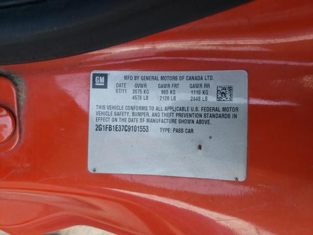 Photo 10 from auction – 2012 CHEVROLET CAMARO LT with VIN 2G1FB1E37C9101553