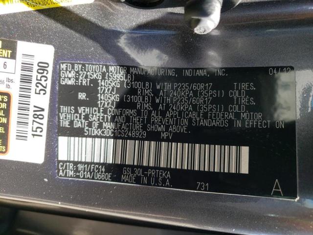 Photo 10 from auction – 2012 TOYOTA SIENNA LE with VIN 5TDKK3DC1CS248929