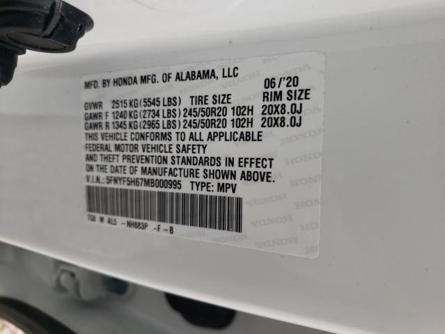 Photo 10 from auction – 2021 HONDA PILOT TOUR with VIN 5FNYF5H67MB000995