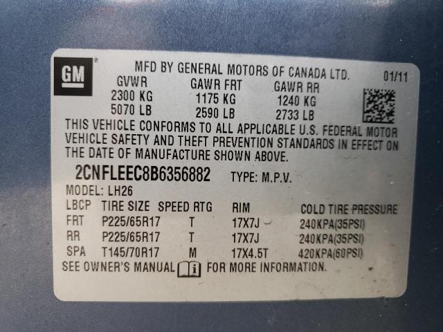 Photo 10 from auction – 2011 CHEVROLET EQUINOX LT with VIN 2CNFLEEC8B6356882