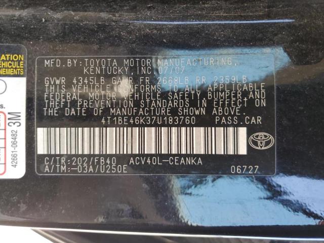 Photo 10 from auction – 2007 TOYOTA CAMRY CE with VIN 4T1BE46K37U183760