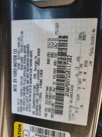 Photo 10 from auction – 2016 FORD FUSION SE with VIN 3FA6P0H7XGR117382