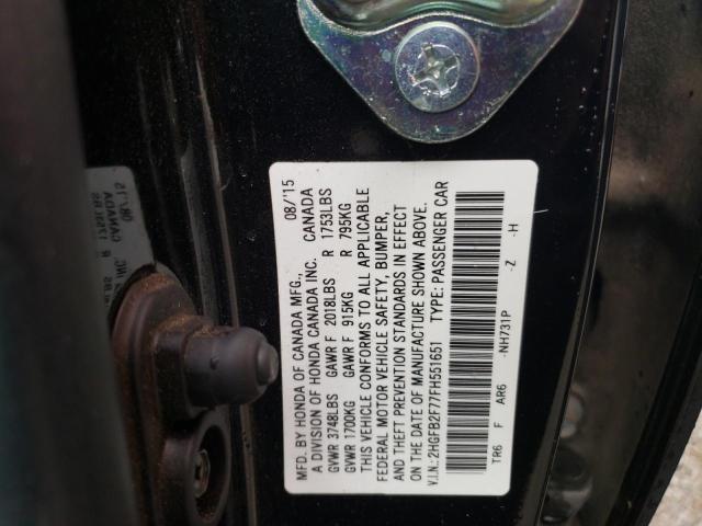 Photo 10 from auction – 2015 HONDA CIVIC SE with VIN 2HGFB2F77FH551651
