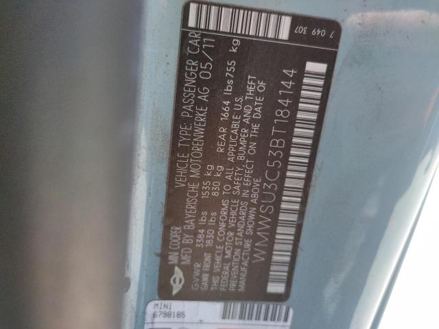 Photo 10 from auction – 2011 MINI COOPER with VIN WMWSU3C53BT184144