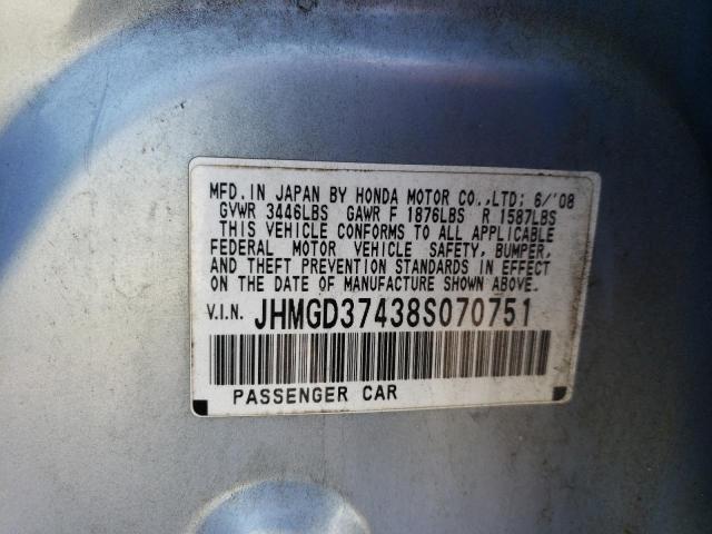 Photo 10 from auction – 2008 HONDA FIT with VIN JHMGD37438S070751