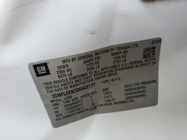 Photo 10 from auction – 2013 CHEVROLET EQUINOX LT with VIN 2GNFLEEK3D6422177
