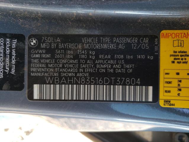 Photo 10 from auction – 2006 BMW 750 LI with VIN WBAHN83516DT37804