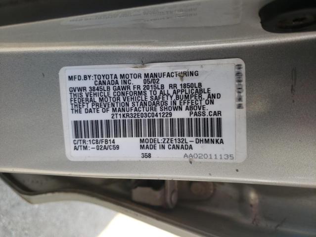 Photo 10 from auction – 2003 TOYOTA COROLLA MA with VIN 2T1KR32E03C041229