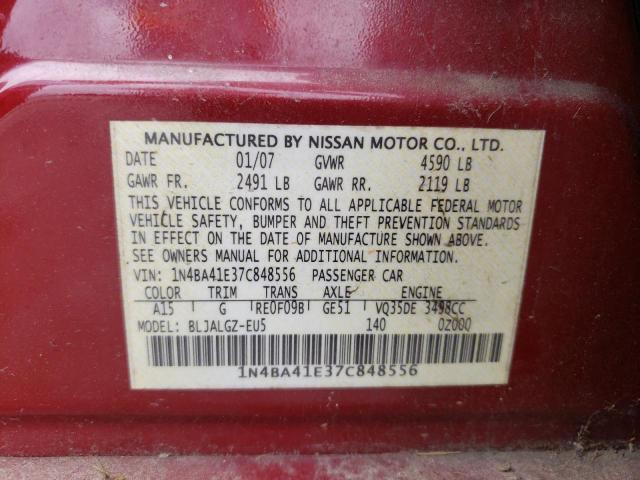 Photo 10 from auction – 2007 NISSAN MAXIMA SE with VIN 1N4BA41E37C848556