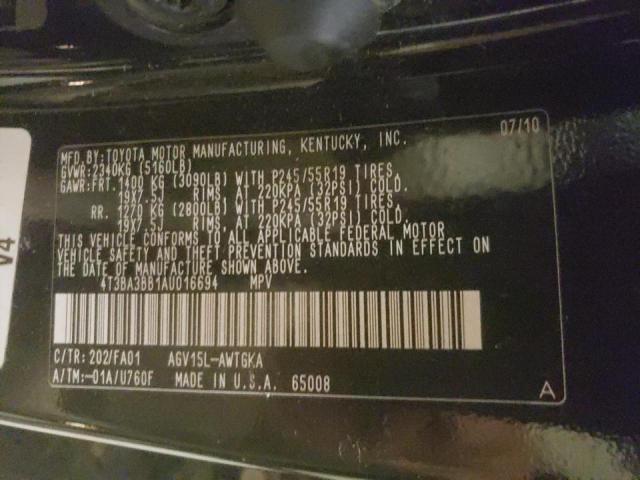 Photo 10 from auction – 2010 TOYOTA VENZA with VIN 4T3BA3BB1AU016694