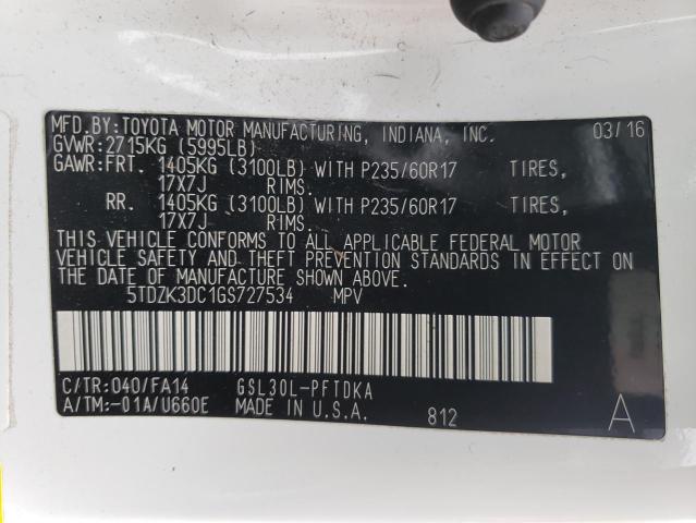 Photo 10 from auction – 2016 TOYOTA SIENNA with VIN 5TDZK3DC1GS727534