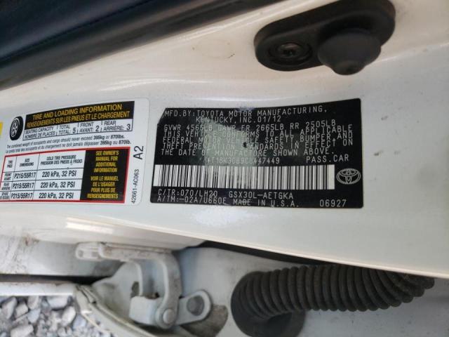 Photo 10 from auction – 2012 TOYOTA AVALON BAS with VIN 4T1BK3DB9CU447449