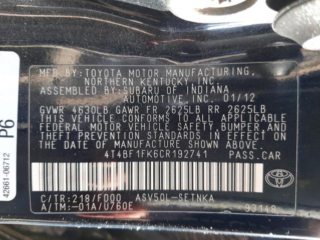 Zdjęcie 10 z aukcji – 2012 TOYOTA CAMRY BASE z VIN 4T4BF1FK6CR192741