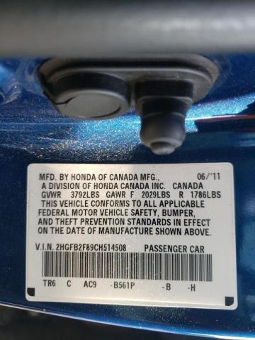 Photo 10 from auction – 2012 HONDA CIVIC EX with VIN 2HGFB2F89CH514508