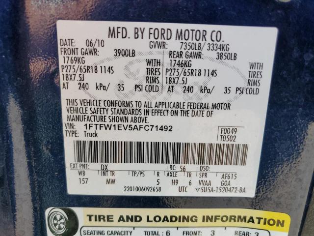 Photo 10 from auction – 2010 FORD F150 SUPER with VIN 1FTFW1EV5AFC71492