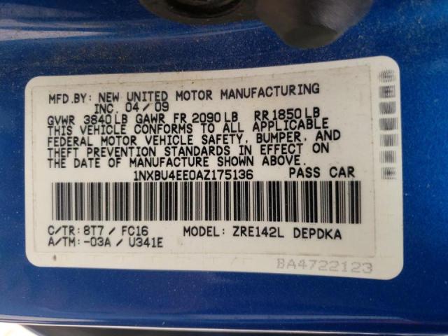 Photo 10 from auction – 2010 TOYOTA COROLLA BA with VIN 1NXBU4EE0AZ175136