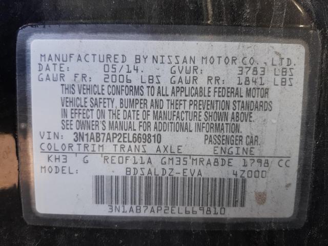 Photo 10 from auction – 2014 NISSAN SENTRA S with VIN 3N1AB7AP2EL669810