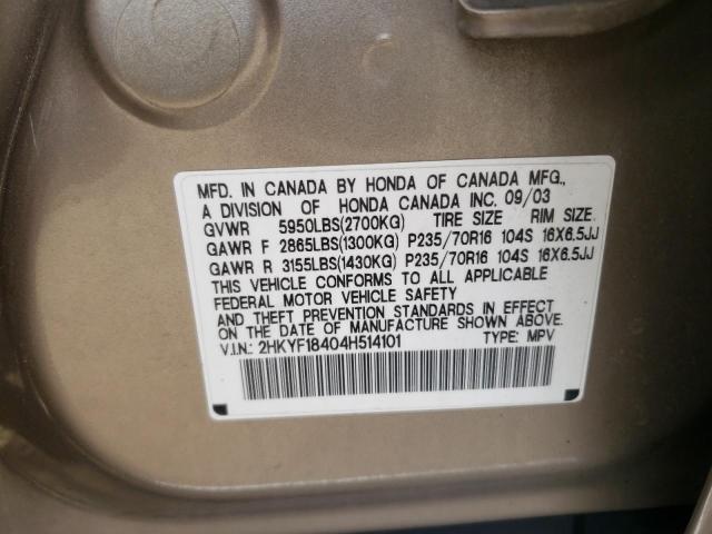 Photo 10 from auction – 2004 HONDA PILOT EX with VIN 2HKYF18404H514101