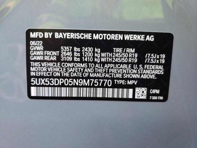 Photo 10 from auction – 2022 BMW X3 XDRIVE3 with VIN 5UX53DP05N9M75770