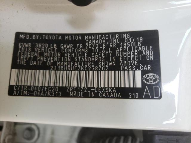 Photo 10 from auction – 2019 TOYOTA COROLLA L with VIN 2T1BURHE7KC238762