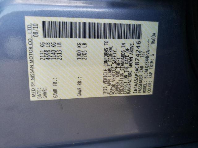 Photo 10 from auction – 2010 NISSAN MAXIMA S with VIN 1N4AA5AP5AC874246