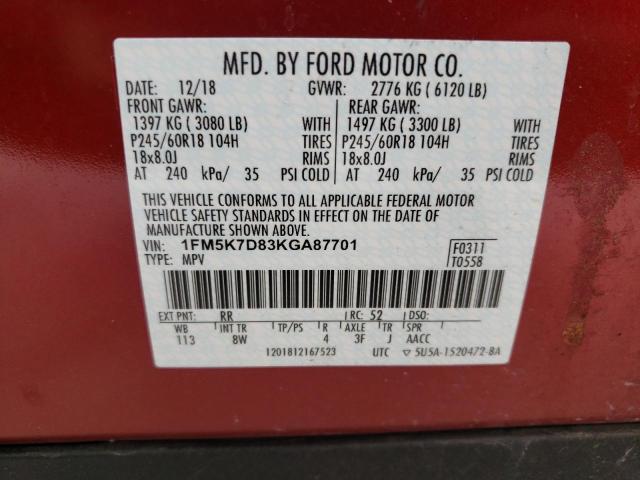 Photo 10 from auction – 2019 FORD EXPLORER X with VIN 1FM5K7D83KGA87701