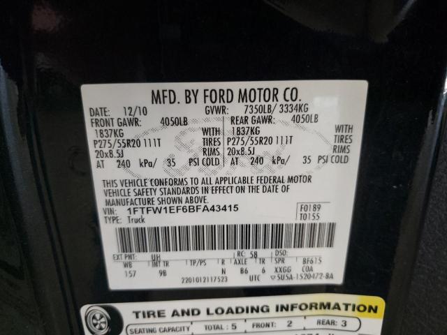Photo 10 from auction – 2011 FORD F150 SUPER with VIN 1FTFW1EF6BFA43415
