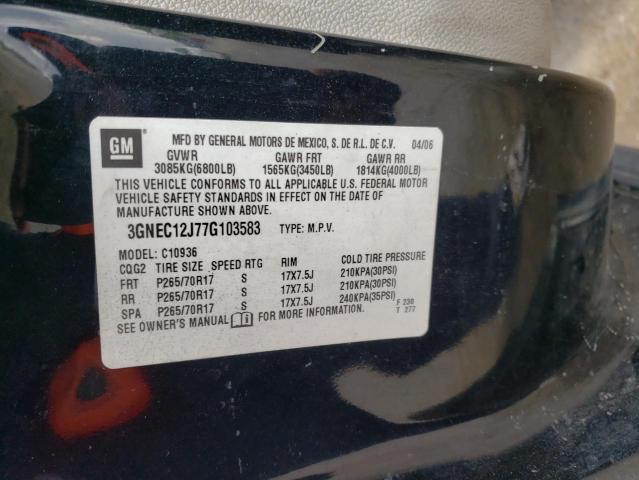Photo 10 from auction – 2007 CHEVROLET AVALANCHE with VIN 3GNEC12J77G103583