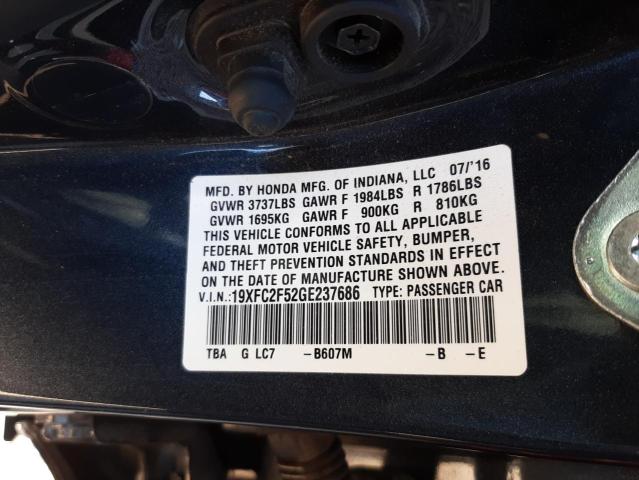 Photo 10 from auction – 2016 HONDA CIVIC LX with VIN 19XFC2F52GE237686