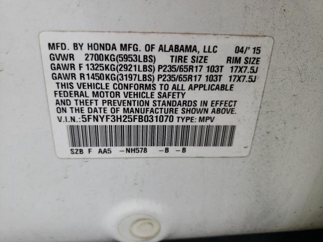 Photo 10 from auction – 2015 HONDA PILOT LX with VIN 5FNYF3H25FB031070