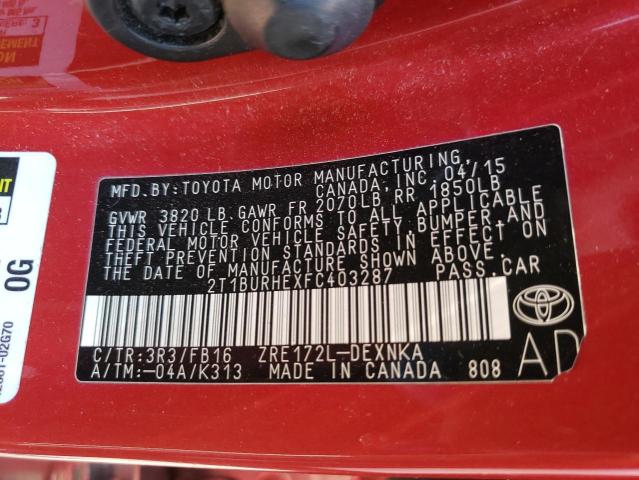Photo 10 from auction – 2015 TOYOTA COROLLA L with VIN 2T1BURHEXFC403287