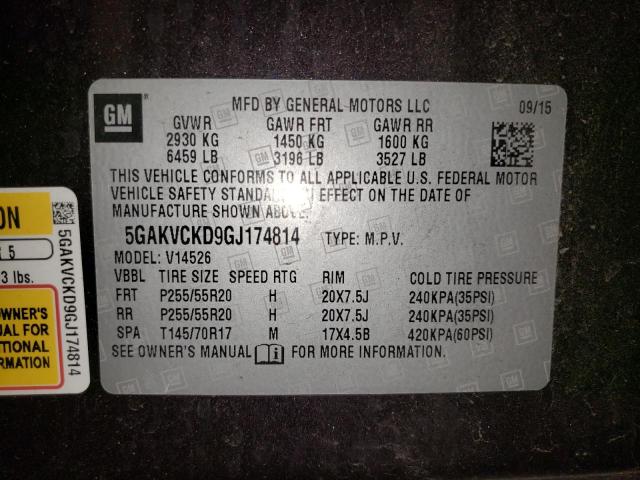 Photo 10 from auction – 2016 BUICK ENCLAVE with VIN 5GAKVCKD9GJ174814