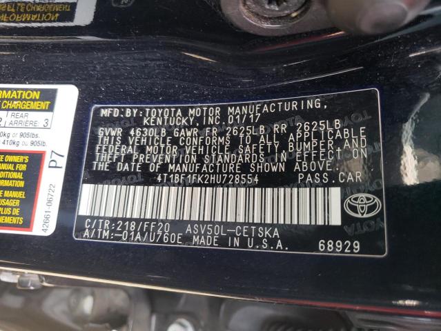Photo 10 from auction – 2017 TOYOTA CAMRY LE with VIN 4T1BF1FK2HU728554