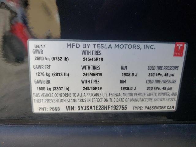 Photo 10 from auction – 2017 TESLA MODEL S with VIN 5YJSA1E28HF192755