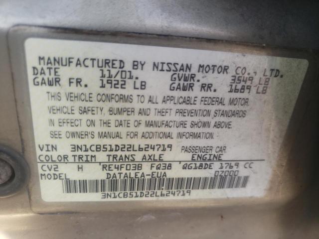 Photo 10 from auction – 2002 NISSAN SENTRA XE with VIN 3N1CB51D22L624719