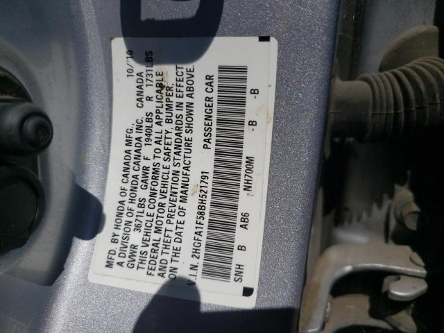 Photo 10 from auction – 2011 HONDA CIVIC LX with VIN 2HGFA1F58BH521791