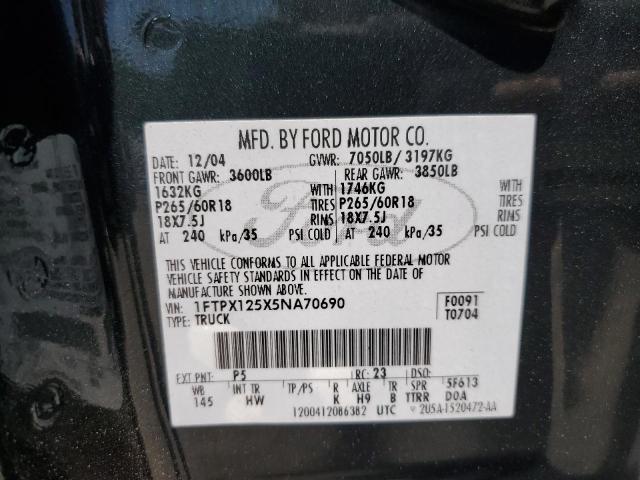 Photo 10 from auction – 2005 FORD F150 with VIN 1FTPX125X5NA70690
