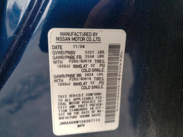 Photo 10 from auction – 2005 INFINITI FX35 with VIN JNRAS08W15X207115