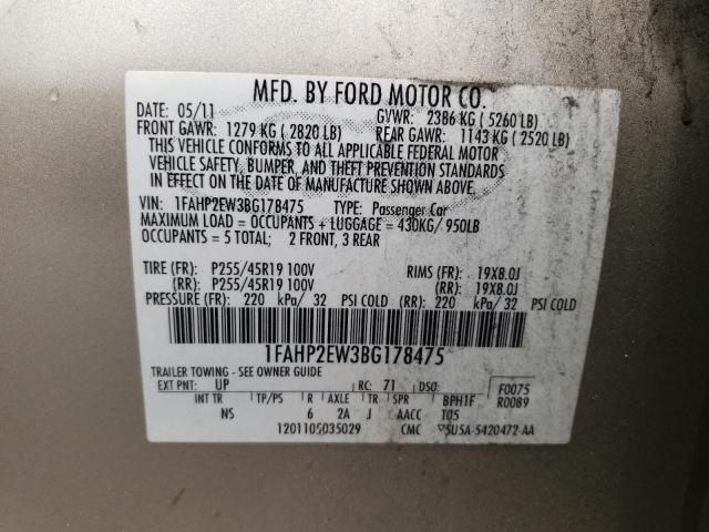Photo 10 from auction – 2011 FORD TAURUS SEL with VIN 1FAHP2EW3BG178475