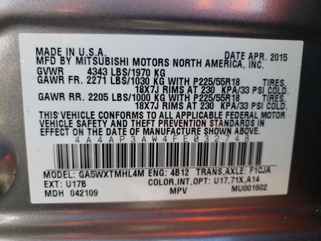 Photo 10 from auction – 2015 MITSUBISHI OUTLANDER with VIN 4A4AP3AW4FE032748