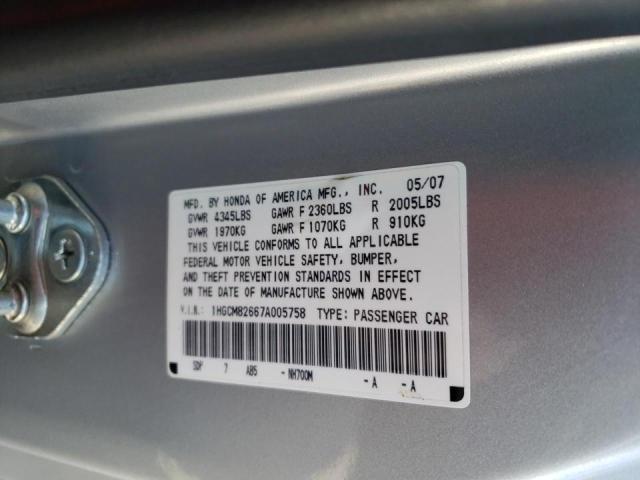 Photo 10 from auction – 2007 HONDA ACCORD EX with VIN 1HGCM82667A005758