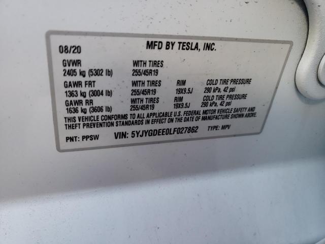 Photo 10 from auction – 2020 TESLA MODEL Y with VIN 5YJYGDEE0LF027862