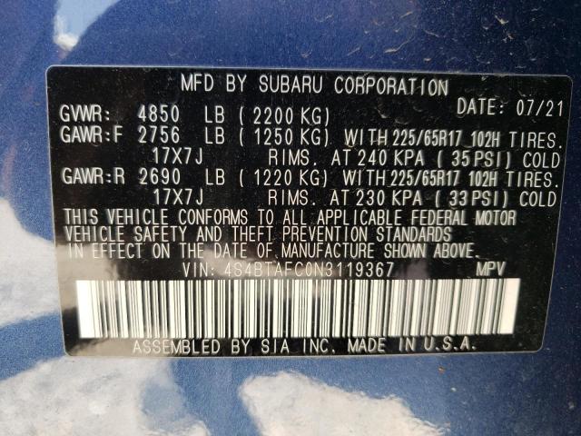 Photo 10 from auction – 2022 SUBARU OUTBACK PR with VIN 4S4BTAFC0N3119367