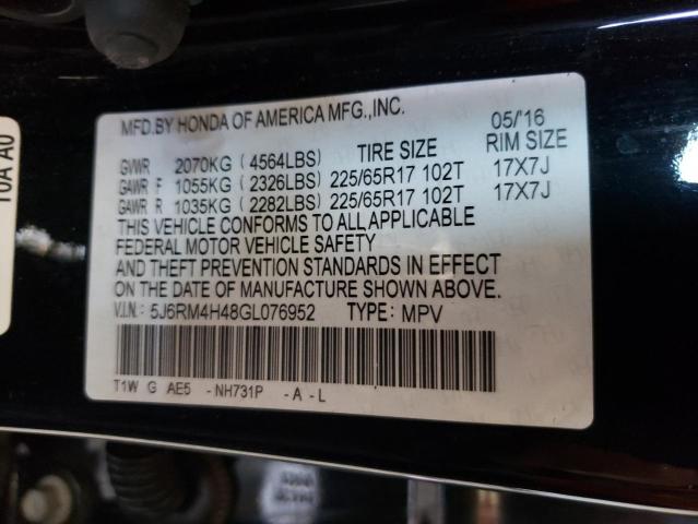 Photo 10 from auction – 2016 HONDA CR-V SE with VIN 5J6RM4H48GL076952