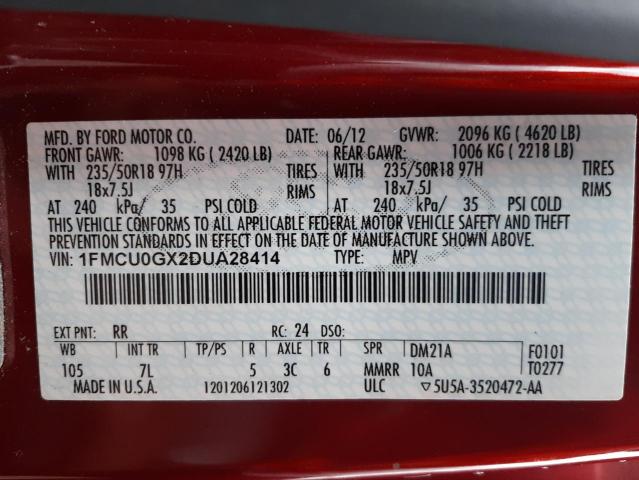Photo 10 from auction – 2013 FORD ESCAPE SE with VIN 1FMCU0GX2DUA28414