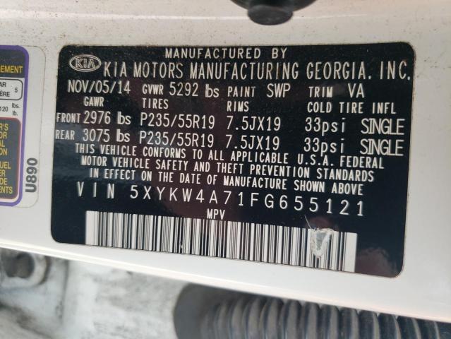 Photo 10 from auction – 2015 KIA SORENTO SX with VIN 5XYKW4A71FG655121