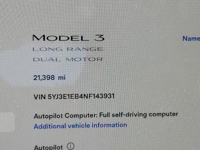 Photo 8 from auction – 2022 TESLA MODEL 3 with VIN 5YJ3E1EB4NF143931